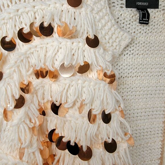 Forever 21 Crop Knit Cardigan Sweater Large Sequins - Size Small - Picture 2 of 5
